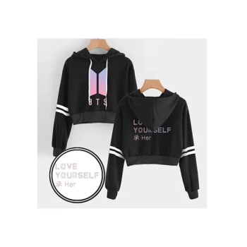 BTS Crop Top Long Sleeve Sweatshirt Hoodie For Women