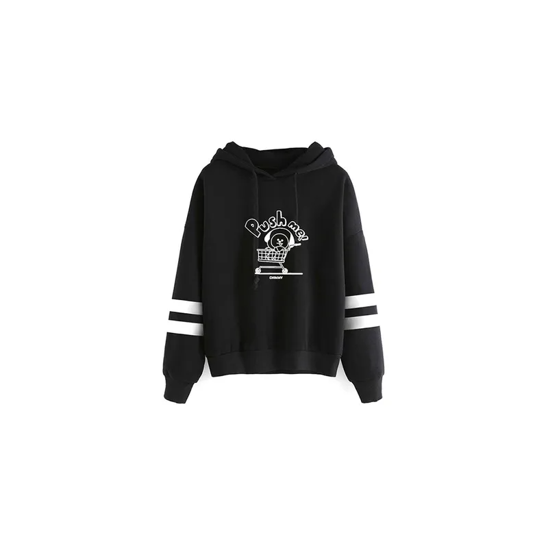 Bts Comics Logo Printing Long Sleeve Casual Hoodie Black