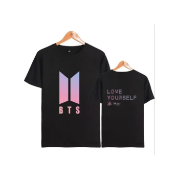 BTS Letter Printed Short-Sleeved T-Shirt Black