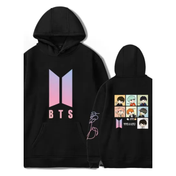 BTS Logo Printed Oversized Hoodie Black (XL)