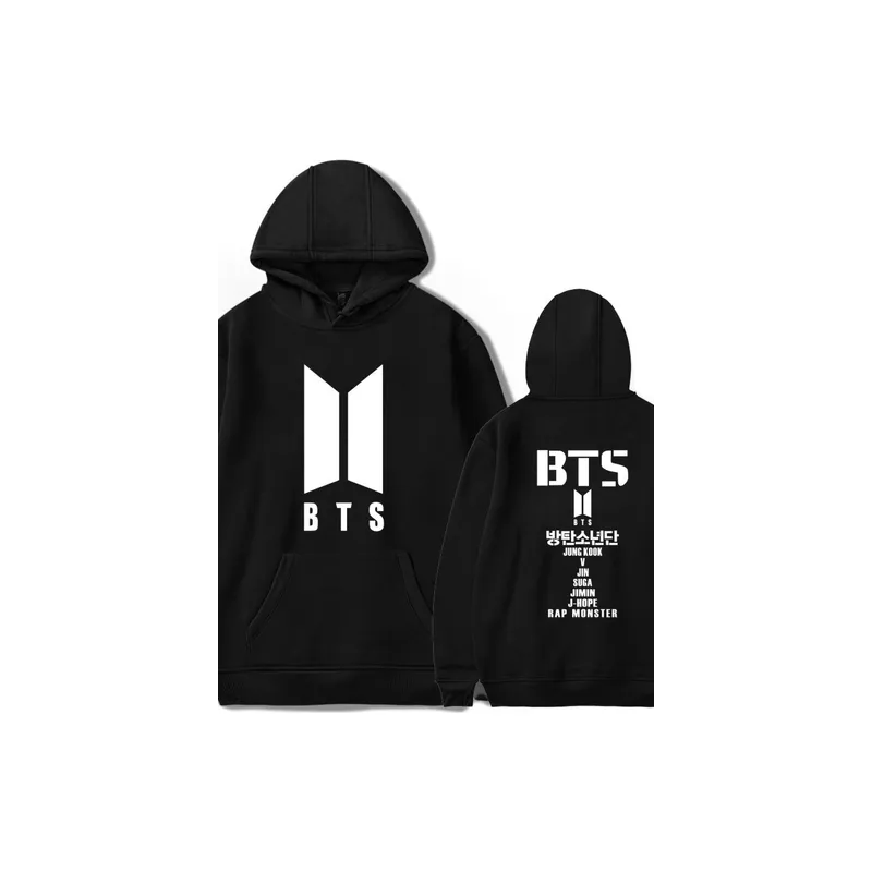BTS Logo Printed Oversized Hoodie Black (2XS)