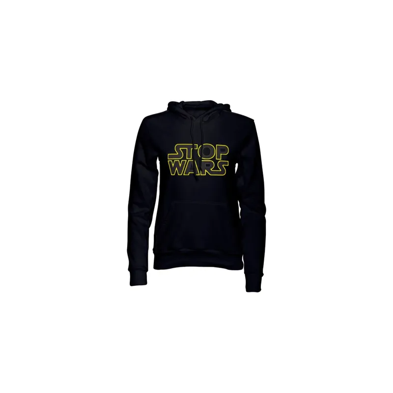Stop War Slogan Peace Print Long Sleeve Pull Over Black Hoodie Sweatshirt