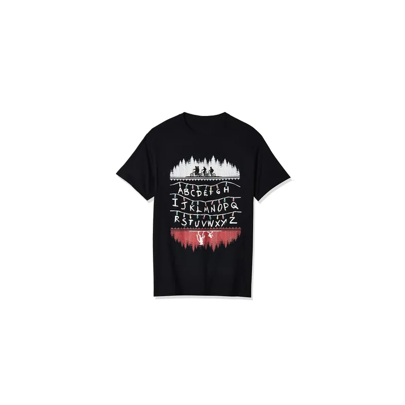 Stranger Things Unisex Alphabet Lights Printed Black T-Shirt