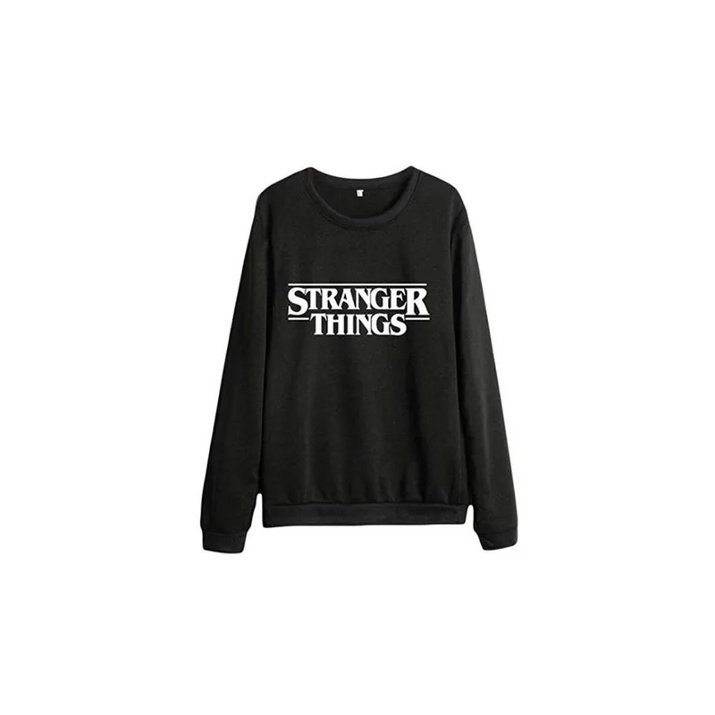Stranger Things Printed Unisex Fleece Long-Sleeve Sweatshirts Black