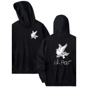 Street Trend Lil Peep Print Loose Fleece Hoodie Black