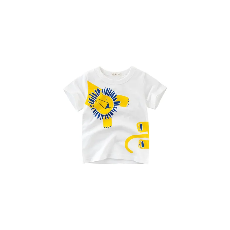 Summer Children Boy Cartoon Printed T-Shirt, White