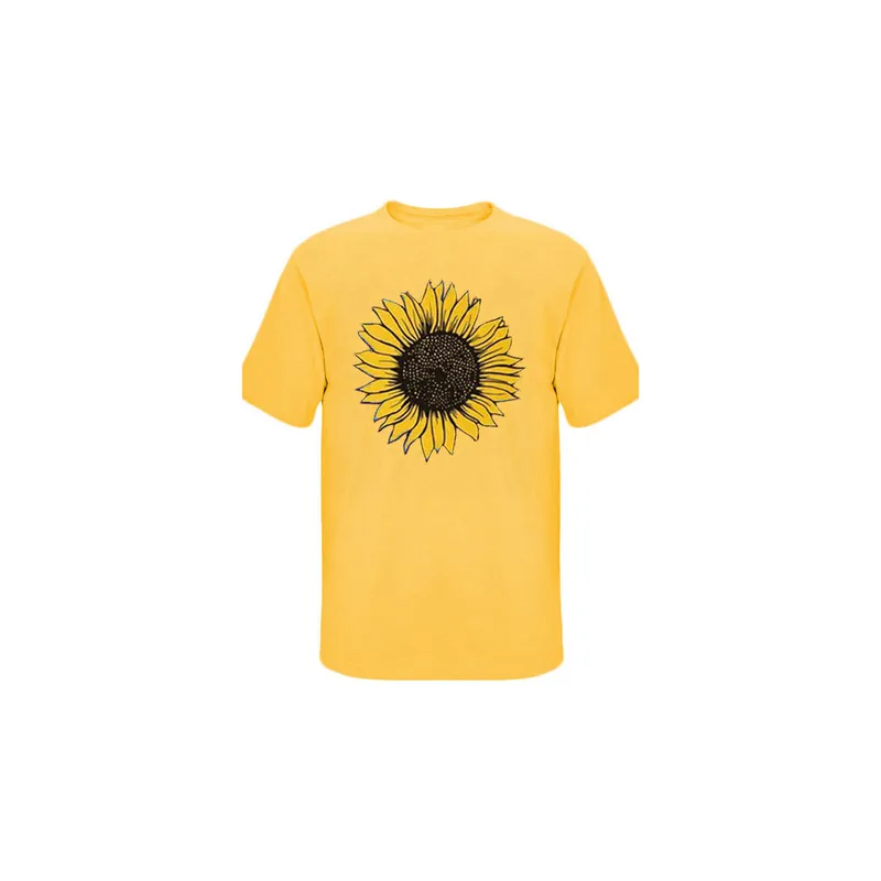 Sunflower Print Cotton Blouse T-shirt Yellow