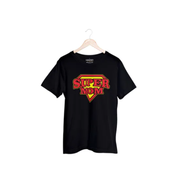 Super Mom Printed Mothers Day Special Black T-shirt