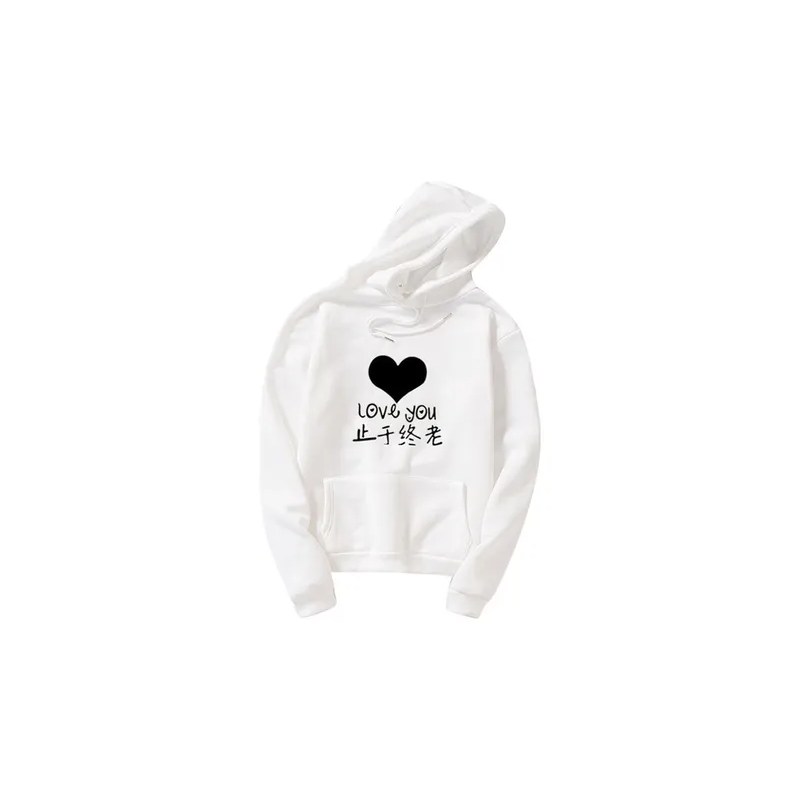 Thicken Casual Loose Printing Hooded Sweatshirts White