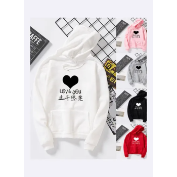 Thicken Casual Loose Printing Hooded Sweatshirts White