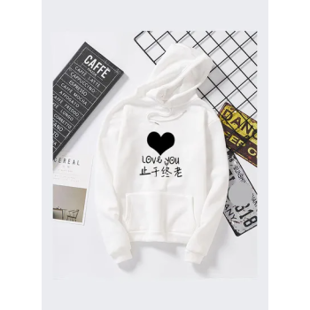 Thicken Casual Loose Printing Hooded Sweatshirts White