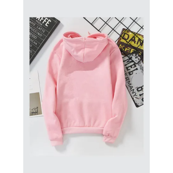 Thicken Casual Loose Printing Hooded Sweatshirts Pink