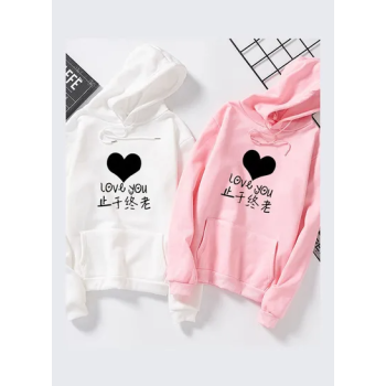 Thicken Casual Loose Printing Hooded Sweatshirts Pink