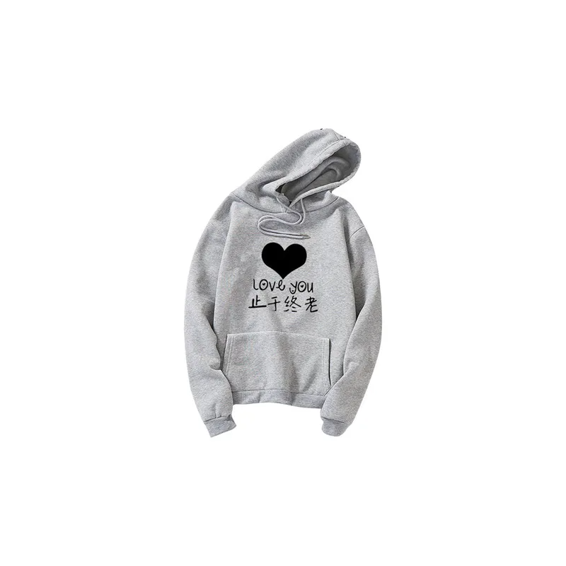 Thicken Casual Loose Printing Hooded Sweatshirts Gray