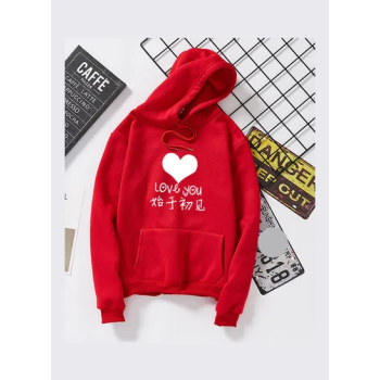 Thicken Casual Loose Printing Hooded Sweatshirts Red