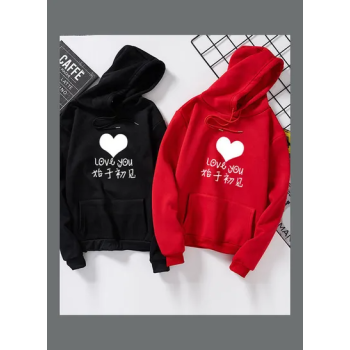 Thicken Casual Loose Printing Hooded Sweatshirts Red