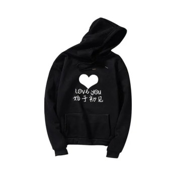 Thicken Casual Loose Printing Hooded Sweatshirts Black