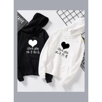 Thicken Casual Loose Printing Hooded Sweatshirts Black