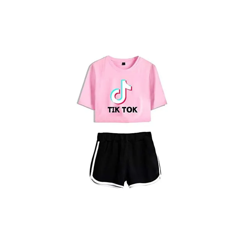 Tik Tok Print T-Shirt With Shorts Set Pink (M)