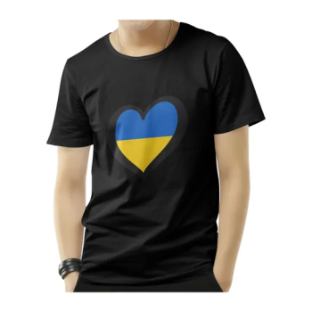 Ukraine Heart Round Neck Short Sleeve Black T-shirt