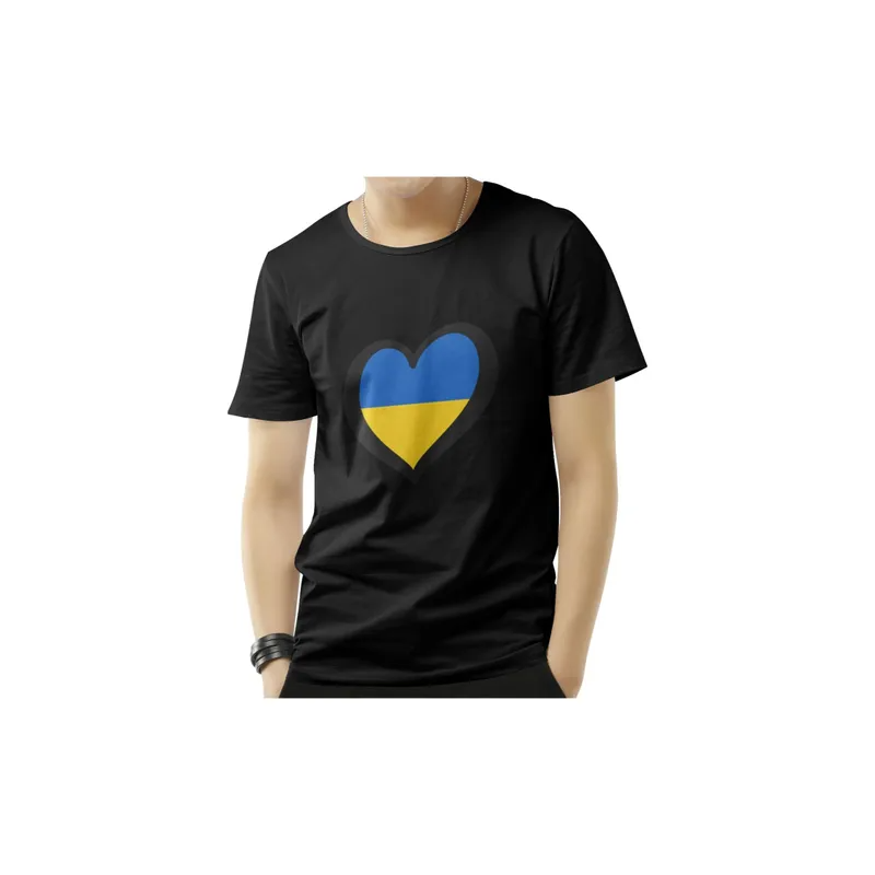 Ukraine Heart Round Neck Short Sleeve Black T-shirt