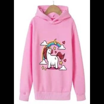 Unicorn Printed Hoodie Pink