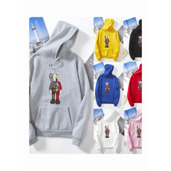 Unisex Cartoon Hoodie Sweatshirt Combined Doll Thicken Couple Wear Loose Pullover Gray