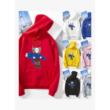 Unisex Thicken Hoodie Sweatshirt Cartoon Sleeping Doll Couple Wear Loose Pullover Black