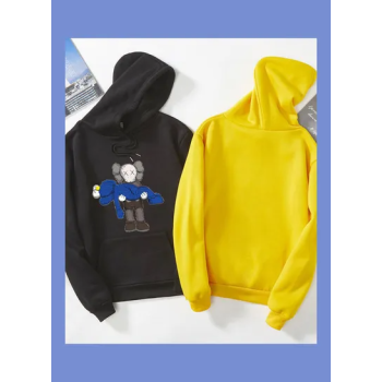 Unisex Thicken Hoodie Sweatshirt Cartoon Sleeping Doll Couple Wear Loose Pullover Black