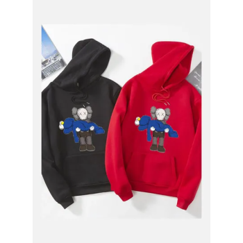 Unisex Thicken Hoodie Sweatshirt Cartoon Sleeping Doll Couple Wear Loose Pullover Black