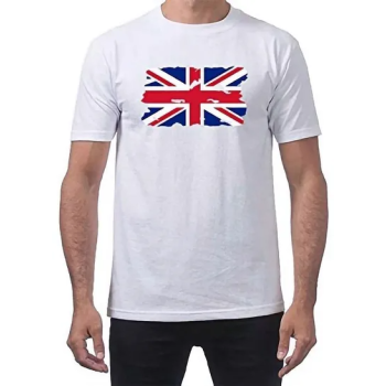 United Kingdom Flag Printed Classic Great Britain Round Neck Short Sleeve White T-shirt