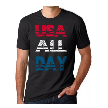USA All Day Printed July 4 Classic Independence Day Black T-shirt