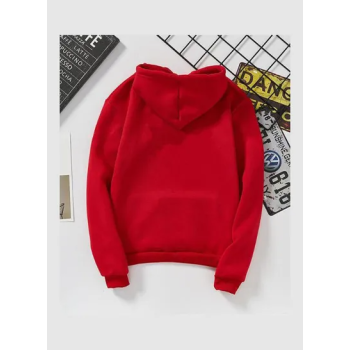 Unisex Thicken Hoodie Sweatshirt Cartoon Sitting Doll Couple Wear Loose Pullover Red