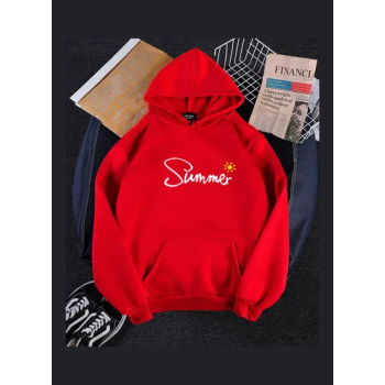 Velvet Summer Sun Printed Hoodie Sweatshirt Red