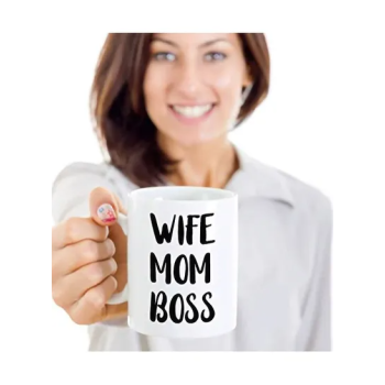 Wife Mom Boss Mug, 11 oz Ceramic White Coffee Mugs, Unique Gift For Mother's Day, Funny Inspirational Present for Mom, Hilarious Wifey Tea Cups, Gift Ideas for New Year, Christmas Gifts