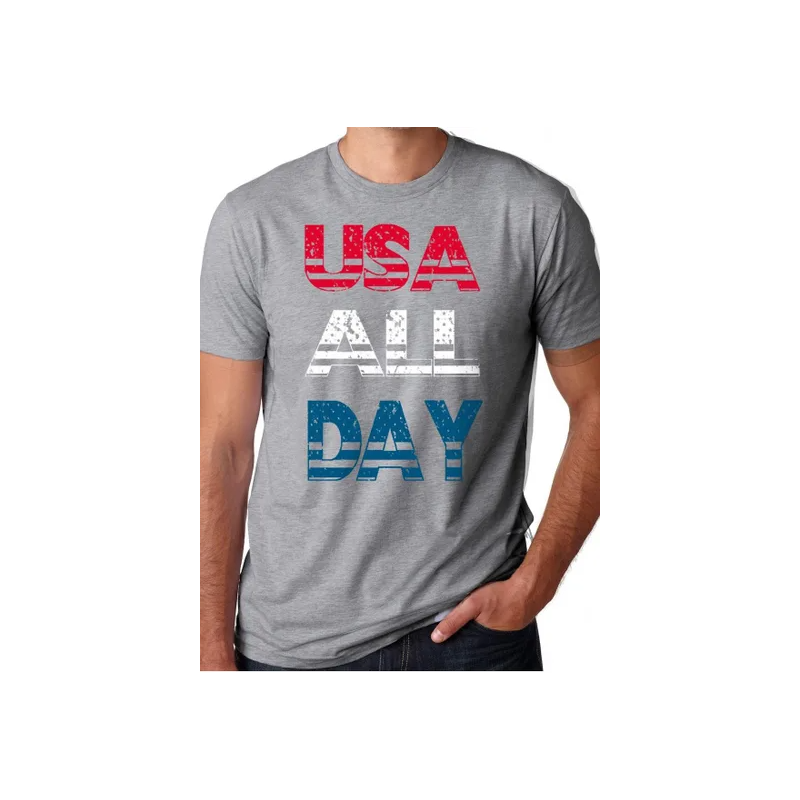 USA Flag 4th Of July Independence Day Printed Funny Classic Round Neck Short Sleeve T-shirt