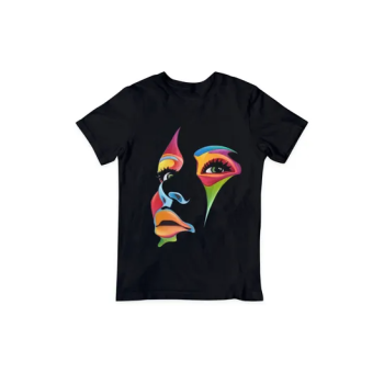 Women Art Face Printed Round Neck T-Shirt (Black, M)