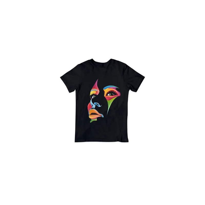 Women Art Face Printed Round Neck T-Shirt (Black, M)