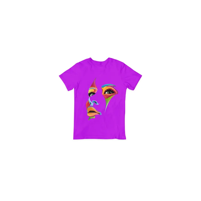 Women Art Face Printed Round Neck T-Shirt Purple