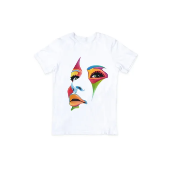 Women Art Face Printed Round Neck T-Shirt (White, L)