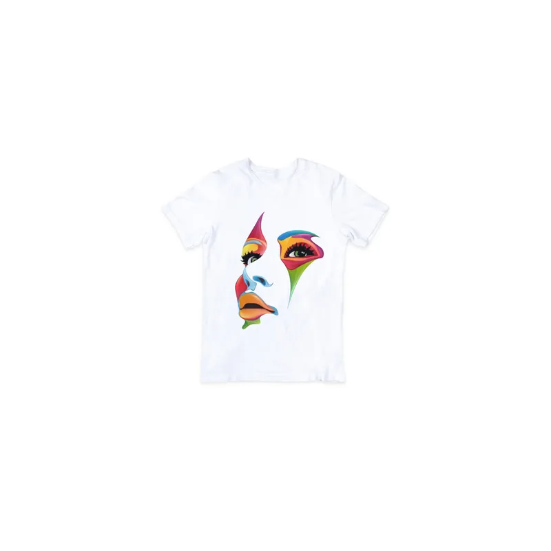 Women Art Face Printed Round Neck T-Shirt (White, L)