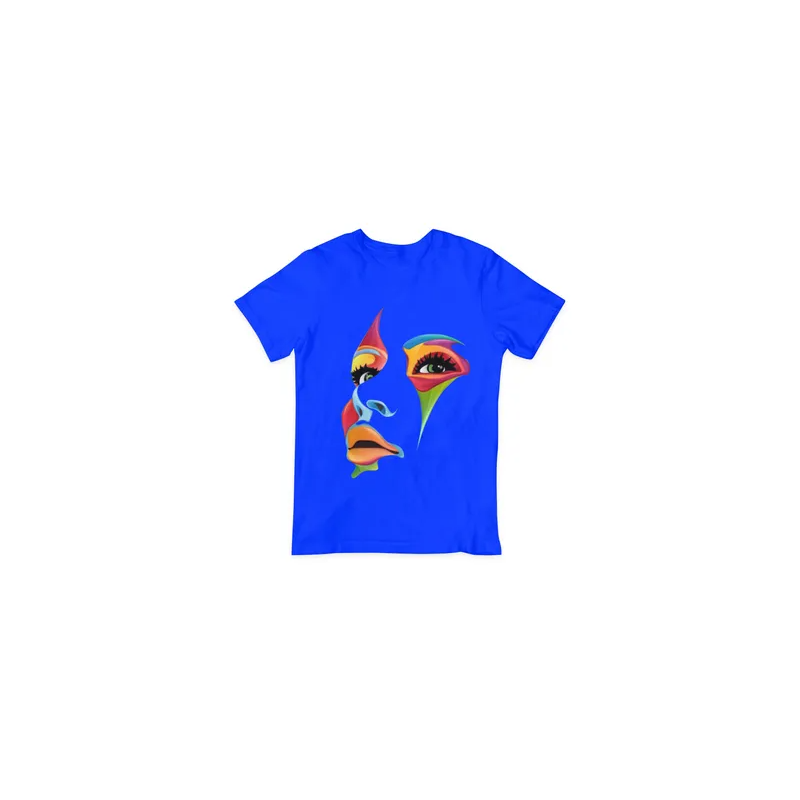 Women Art Face Printed Round Neck T-Shirt Blue