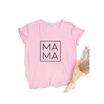 Women Tshirt Mama Square Print Casual Mom Life Mother's Day Harajuku Shirt Aesthetic Korean Female Clothing Vintage Pink Tops