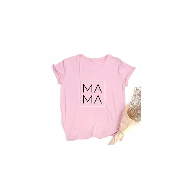 Women Tshirt Mama Square Print Casual Mom Life Mother's Day Harajuku Shirt Aesthetic Korean Female Clothing Vintage Pink Tops