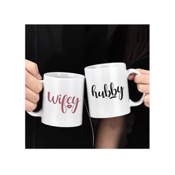Wifey and Hubby Funny Couple Coffee Mugs Set Wedding Anniversary Valentine's Day Gifts for His Her presents Bridal Shower Vr Husband and Wife Newlywed Novelty Ceramic Cups 11 Ounce White 11Oz