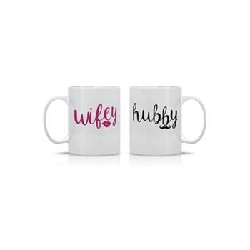 Wifey and Hubby Funny Couple Coffee Mugs Set Wedding Anniversary Valentine's Day Gifts for His Her presents Bridal Shower Vr Husband and Wife Newlywed Novelty Ceramic Cups 11 Ounce White 11Oz