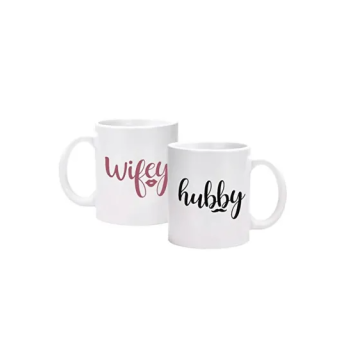 Wifey and Hubby Funny Couple Coffee Mugs Set Wedding Anniversary Valentine's Day Gifts for His Her presents Bridal Shower Vr Husband and Wife Newlywed Novelty Ceramic Cups 11 Ounce White 11Oz