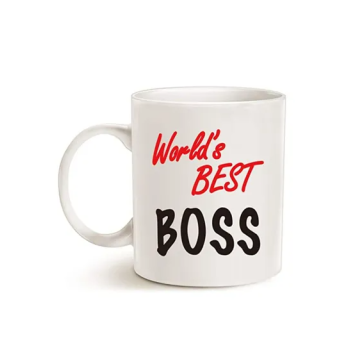 Worlds Best Boss Funny Coffee Mug for Boss Day White 11 Oz, Work and Office Holiday or Birthday Present for Worlds Best Male or Female Bosses, Manager