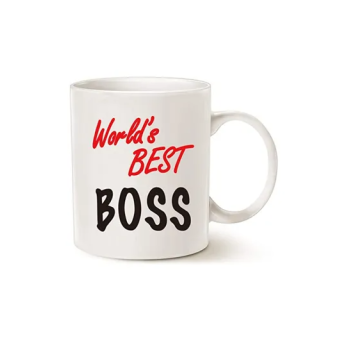 Worlds Best Boss Funny Coffee Mug for Boss Day White 11 Oz, Work and Office Holiday or Birthday Present for Worlds Best Male or Female Bosses, Manager