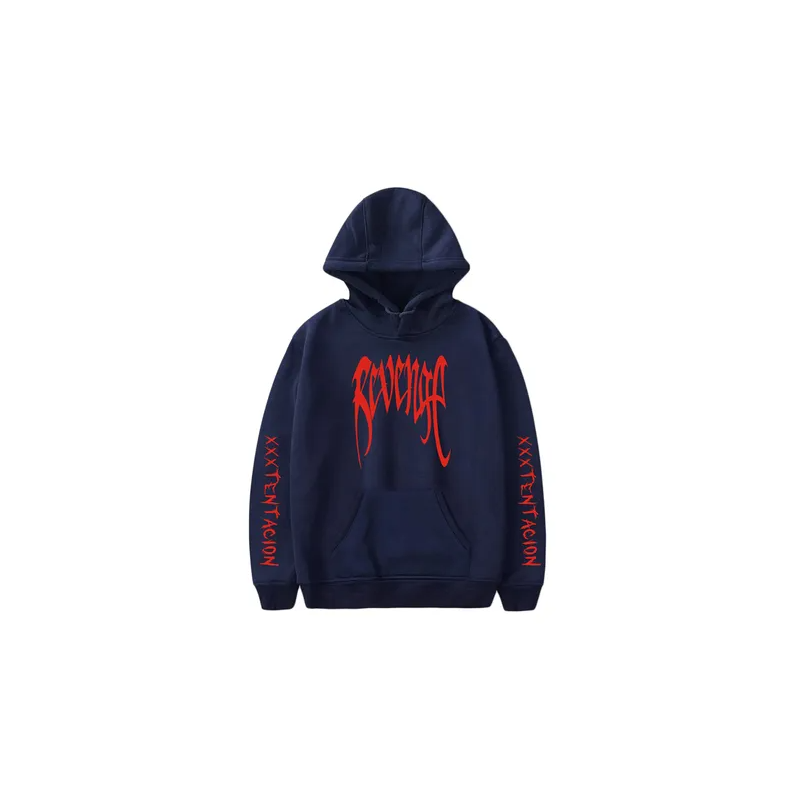 XXXTentacion Printed Hoodie Navy Blue/Red, XS